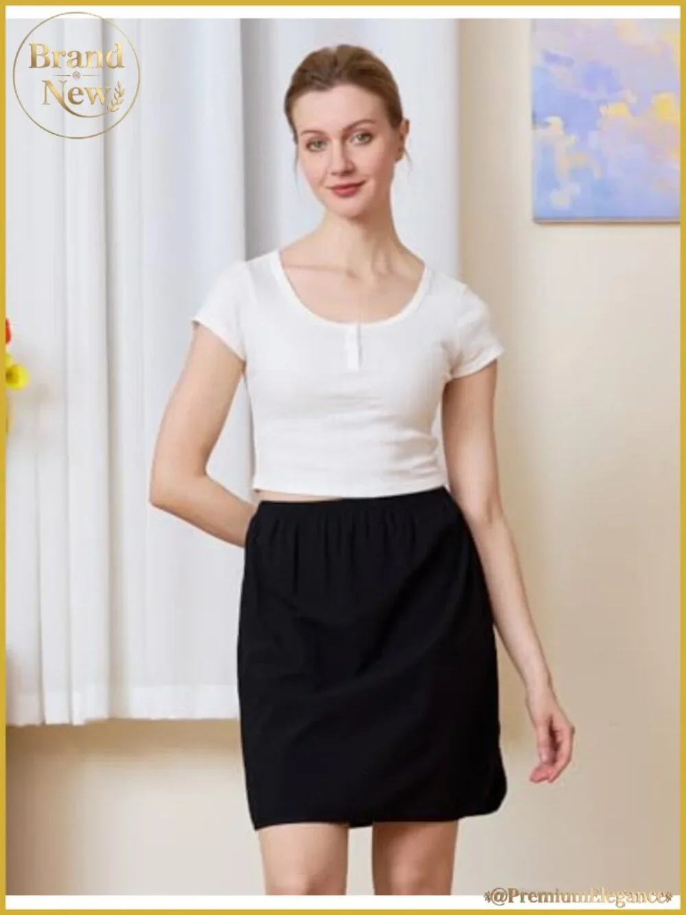 Women's 100% Cotton Half Slip Skirt with Lace Trim and Side Slits